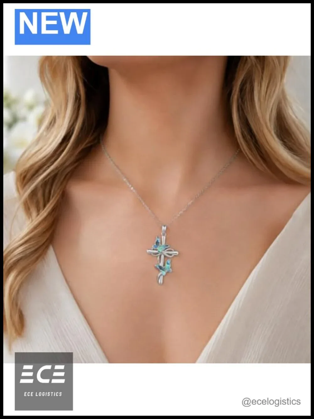 Abalone Butterfly Cross Pendant Necklace 20